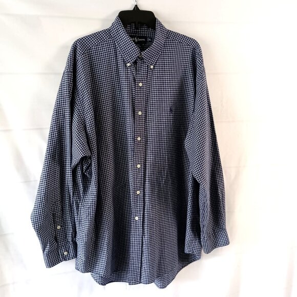 Ralph Lauren Blake Shirt XL Blue Check Cotton Long Sleeve Button Down - Picture 1 of 4